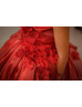 One Shoulder Dark Red 3D Flowers Shiny Organza Flower Girl Dress